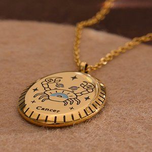 CANCER--NEW 18K Gold Plated Cancer Sign Zodiac Oval Pendant Necklace